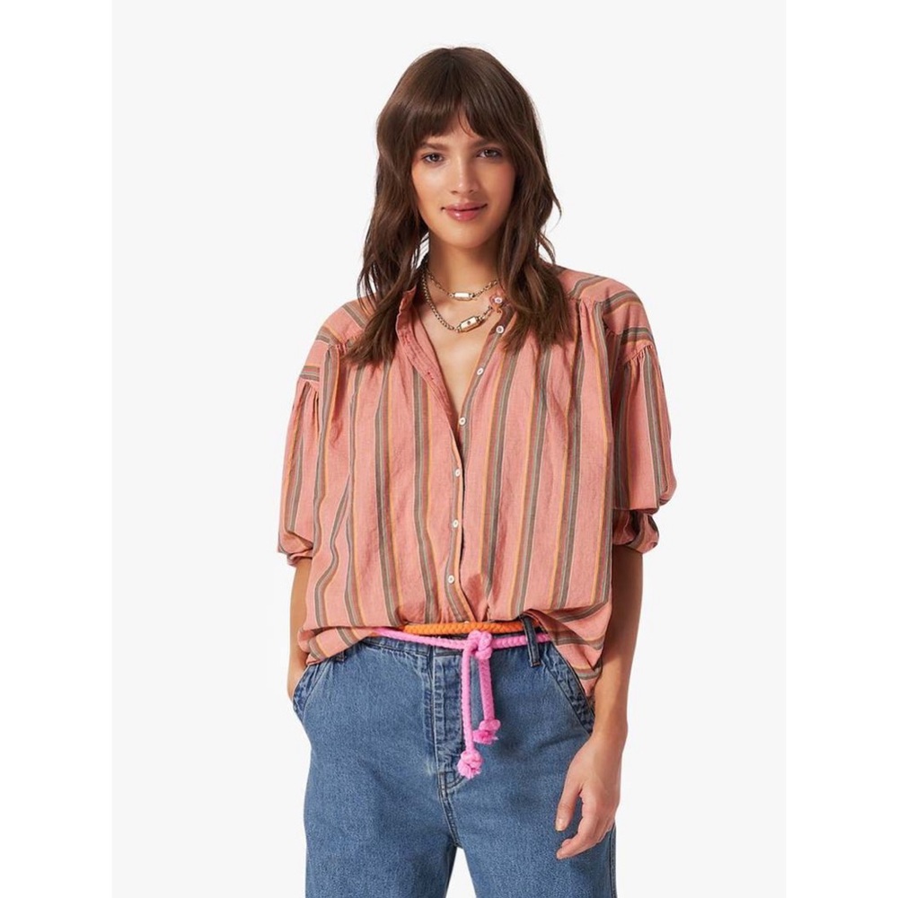 Striped Pink Button-Up Blouse - Picture 7 of 7